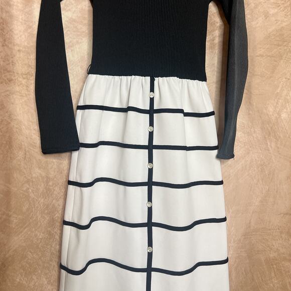 Vintage 70s Ayres Unlimited Two Tone Ribbed Geometric Print Maxi Dress Mod Retro - Picture 12 of 13